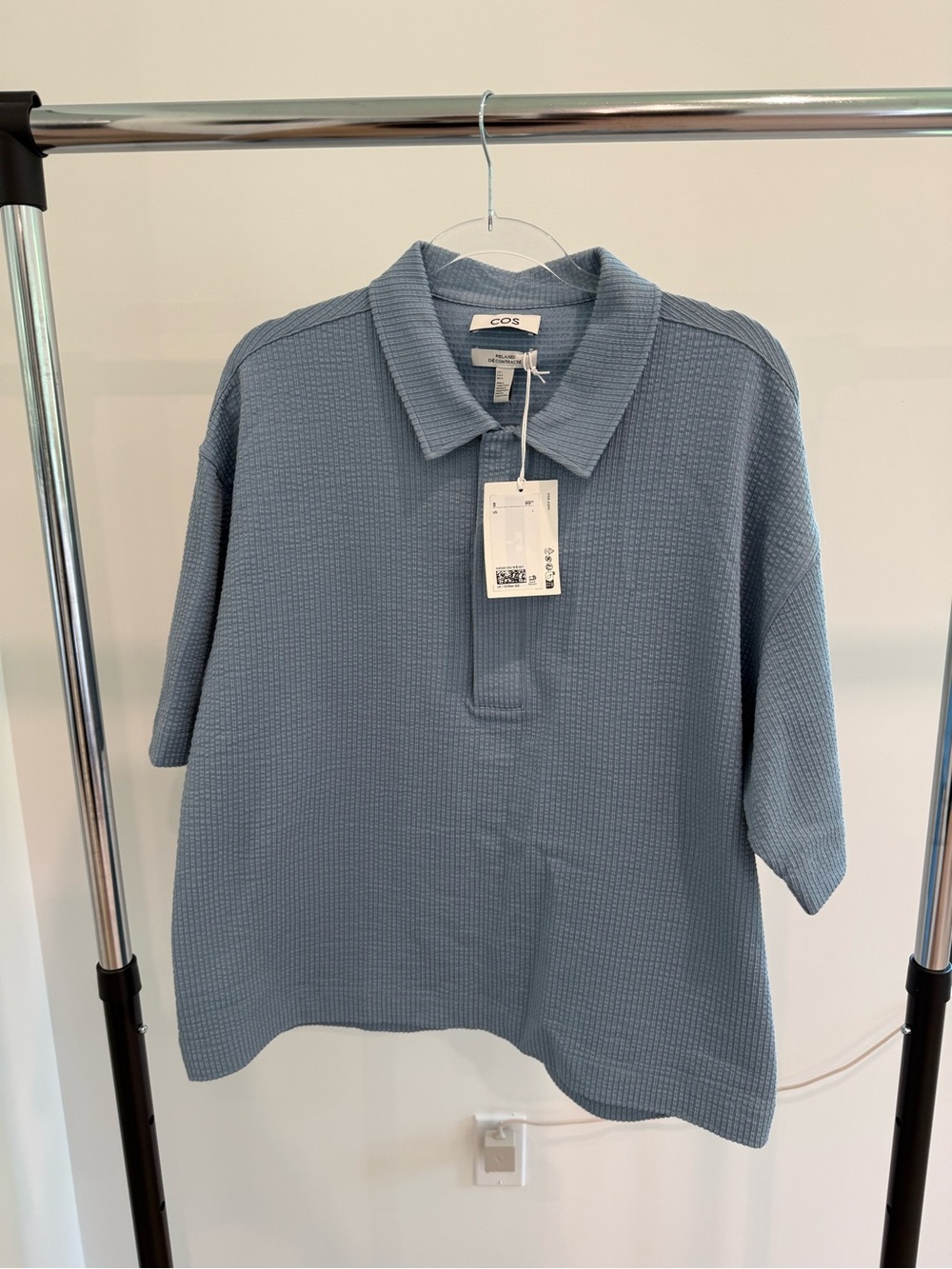 COS Relaxed Waffle-Knit Polo in Dusty Blue